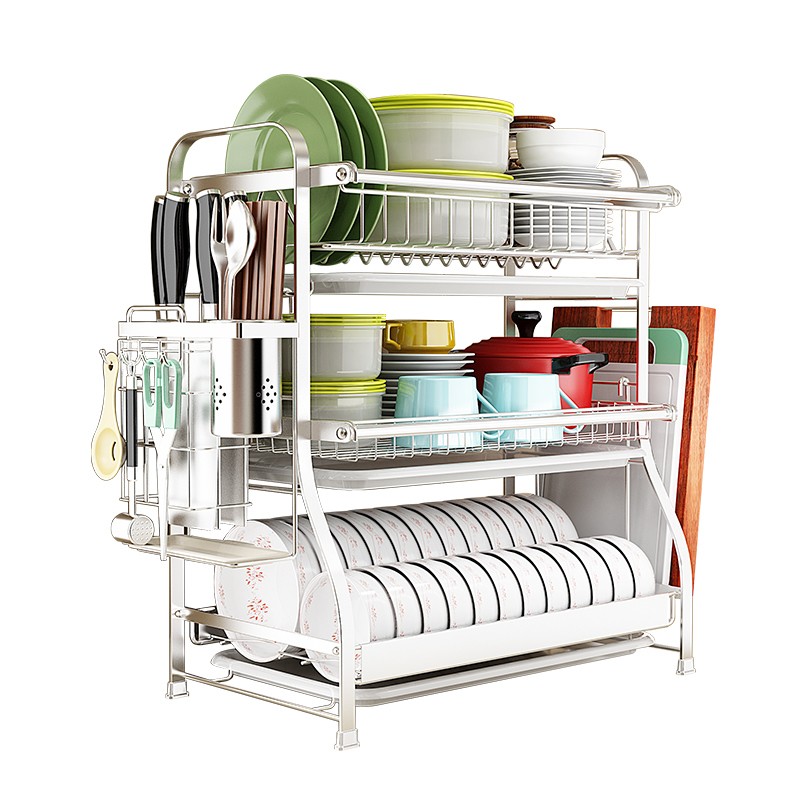 304不锈钢沥水l碗架晾洗放碟盘收纳盒台面装筷子家用厨房置物架子