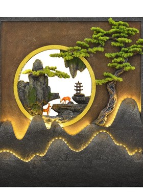 中式落地双面水幕墙隔断s屏风办公室庭院假山流水喷泉鱼池开业礼