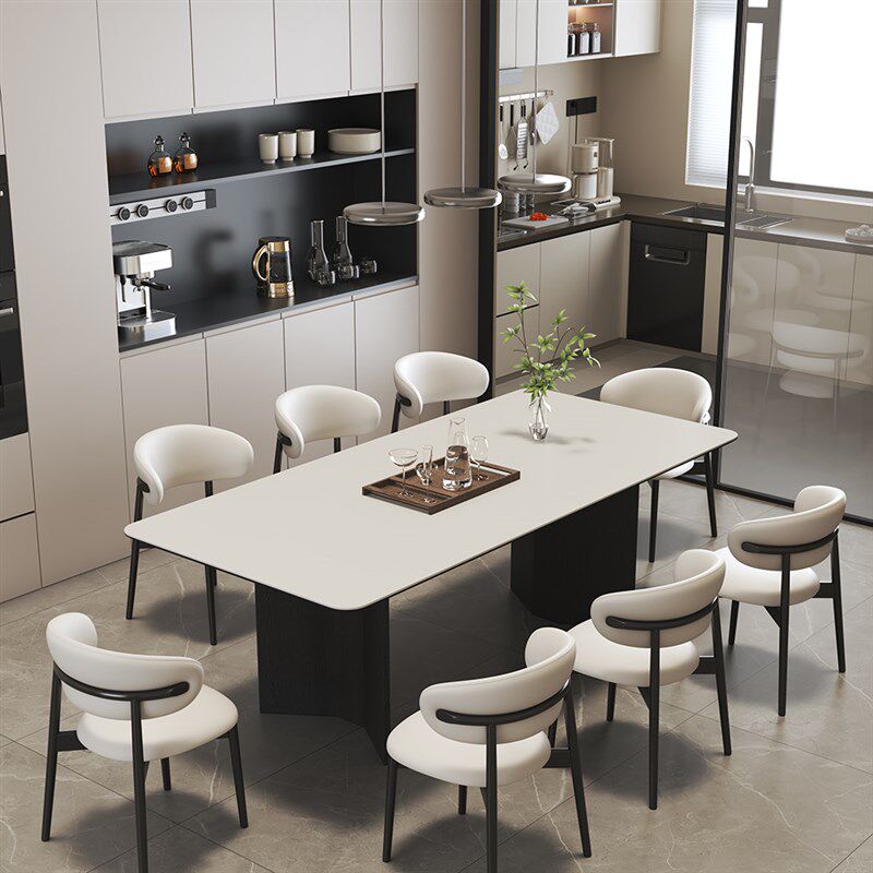 实木小户型意式极简白色岩板长方形餐桌椅组合家用现代简约饭桌子