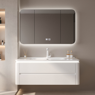 圆角浴室柜陶瓷一体盆洗漱台面化妆室洗手盆柜组合洗脸盆2023新款