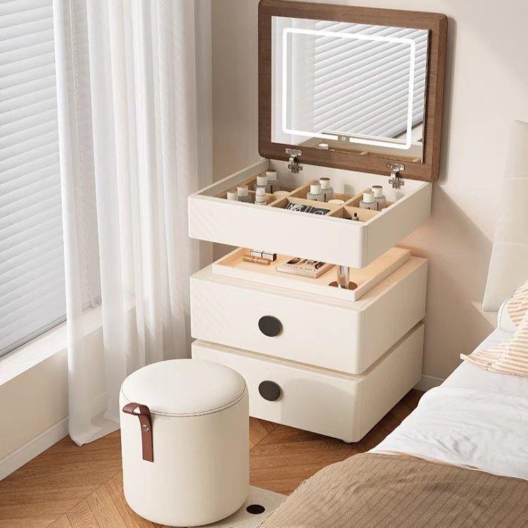梳妆台翻盖翻盖式卧室化妆镜一体坐凳带轮一体化床头柜收纳