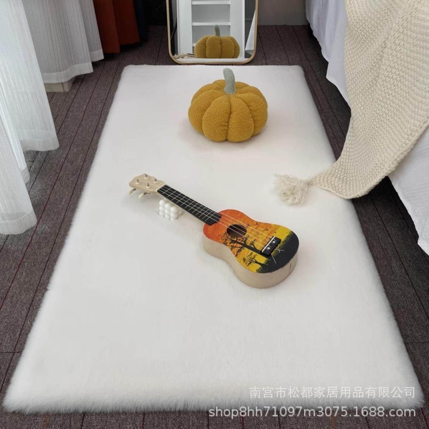 加厚仿兔毛地毯卧室客厅茶几毯纯色简约长绒毛房间床边毯飘窗地毯