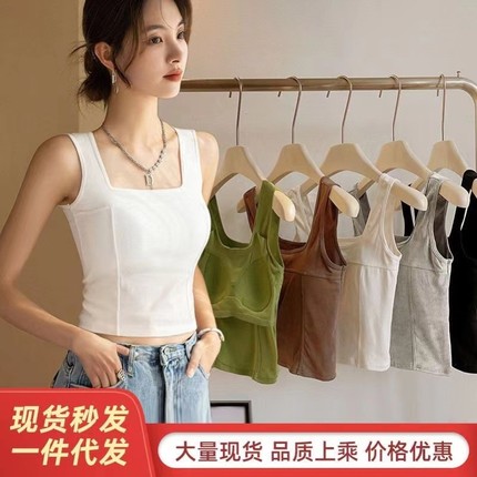 吊带小背心女夏内搭白色打底外穿文胸一体打底无袖带胸垫上衣运动