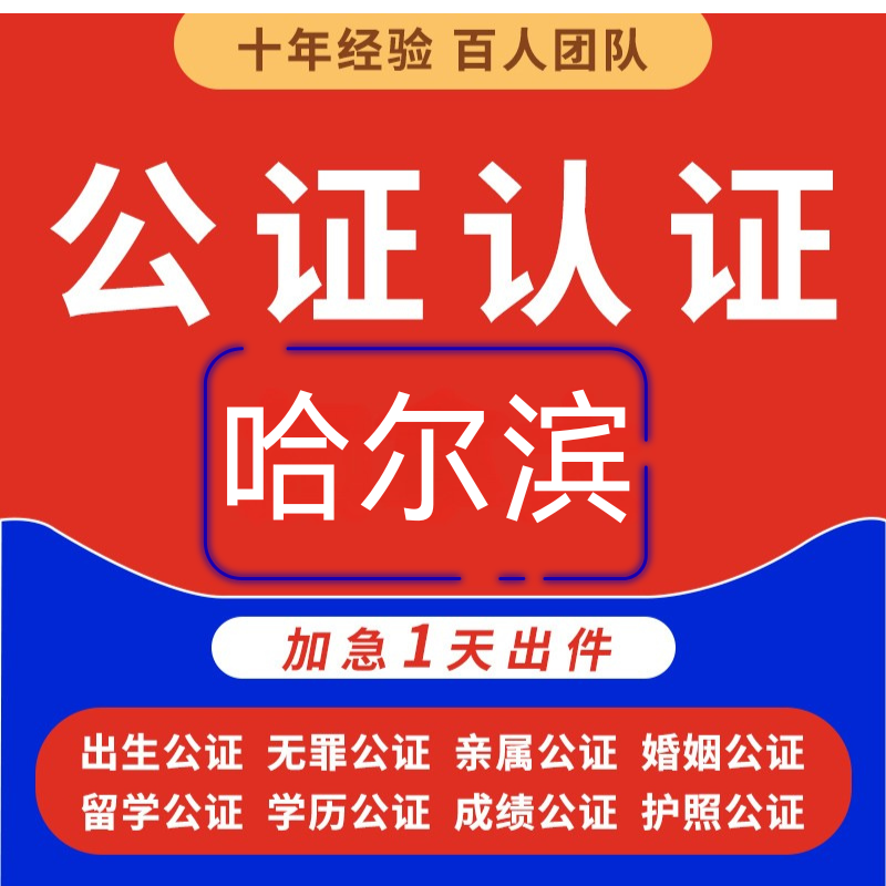 哈尔滨公证书海牙认证亲属关系出生医学驾照营业执照无犯罪公证