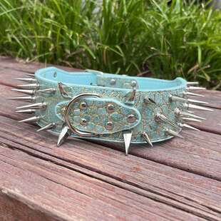 狗狗防被咬狗项圈铆钉狗脖圈金毛恶霸犬大型犬金属加长尖钉狗脖套