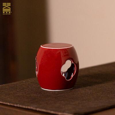 霁红釉陶瓷海棠盖碗盖置熏香炉
