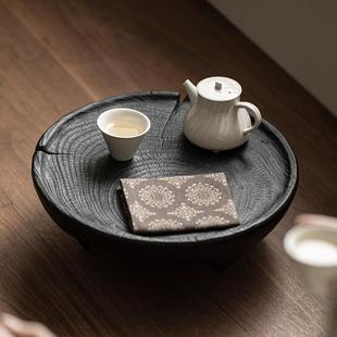 侘寂风干泡盘茶壶底座隔热垫家用茶台小茶几樟木 实木炭烧壶承日式