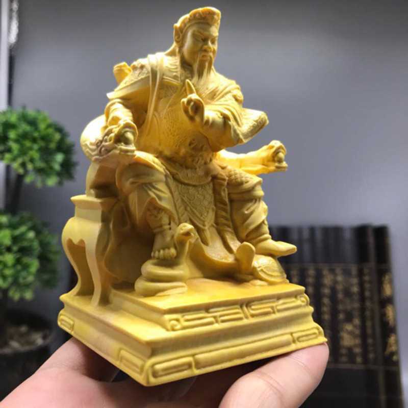 黄杨木雕玄天上帝佛堂神像坐龙椅摆件 天尊真武大帝汽车摆件家居