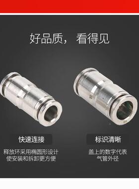 气动接头不4钢401直PU通锈气管对接不锈钢接头快插PU-/6/8耐高压