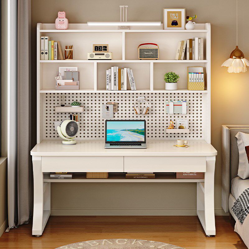 实木书桌书架一体桌m台式家用电脑桌卧室学生写字桌洞洞板办公桌