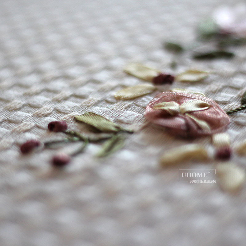 纯棉田园手工丝带绣花桌布布艺餐桌布长方M形茶几巾台布正方形盖