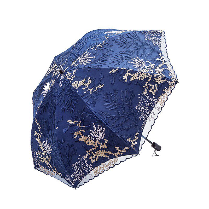 太阳伞女防d晒防紫外线遮阳小巧便携晴雨两用蕾丝折叠黑胶刺绣雨