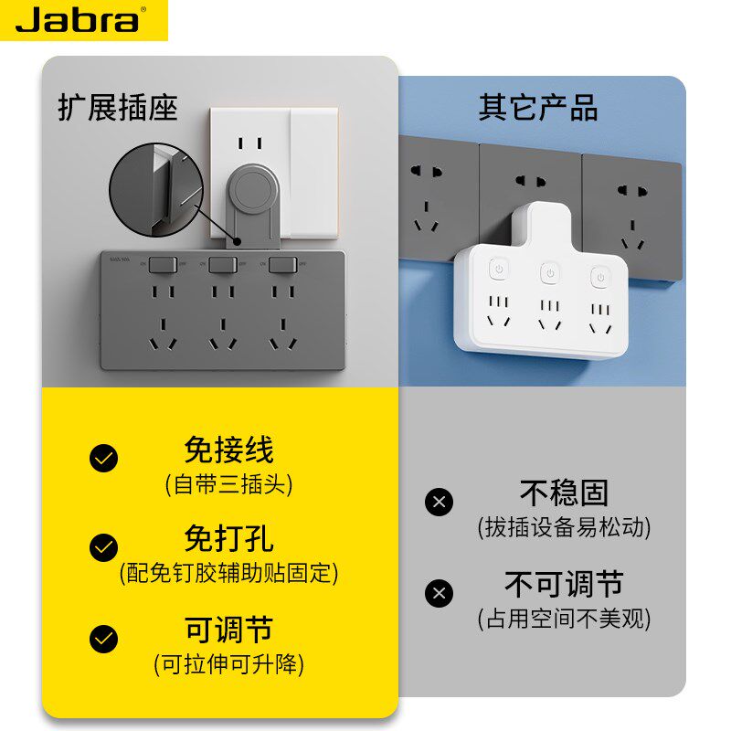 扩展插座免接线一转多转换u器大功率拓展式插板排插多功能接线板