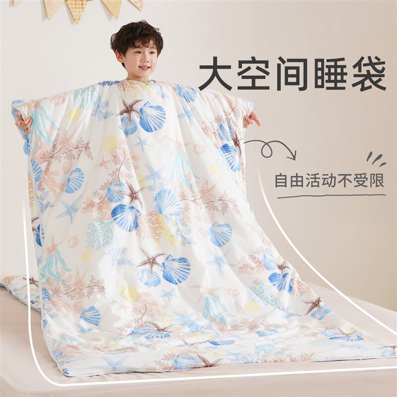儿童防踢被秋冬款睡袋中大童x小孩睡觉防蹬被子神器四季通用秋被