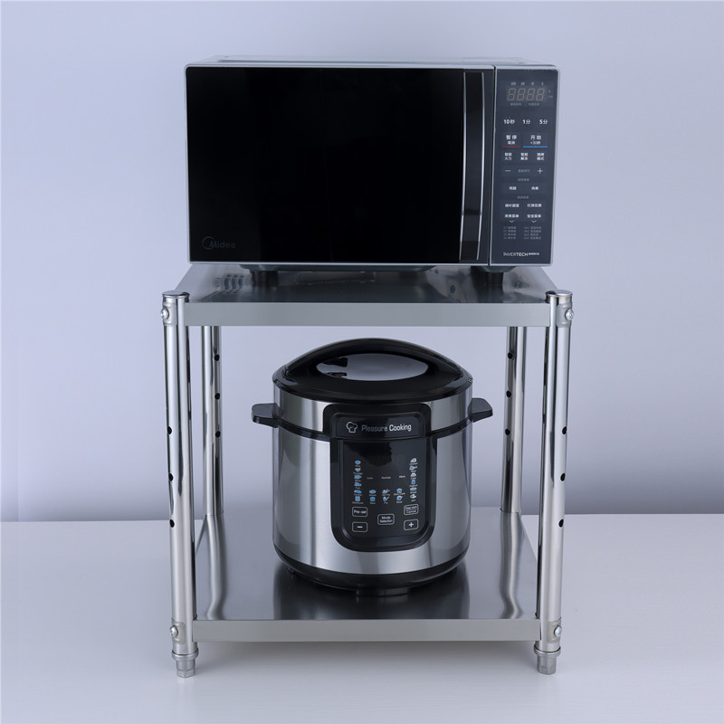 不锈钢落地正方形置物架两层厨A房微波炉架双层烤箱碗架收纳小架