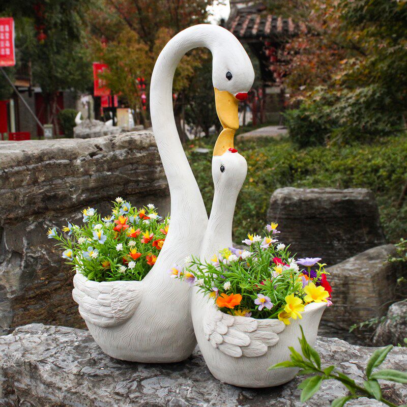 户外庭院造景布置白天鹅造型花盆幼儿园卡通动物花W缸花园装饰摆