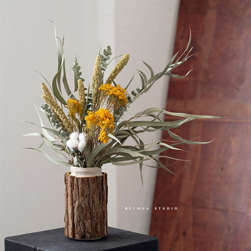 创意复古树皮花瓶摆件 s餐桌客厅插花玄关电视柜天然干花花束装饰