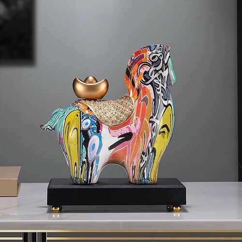 彩色马上有钱马摆件n高档办公室装饰品玄关客厅电视柜乔迁开业礼