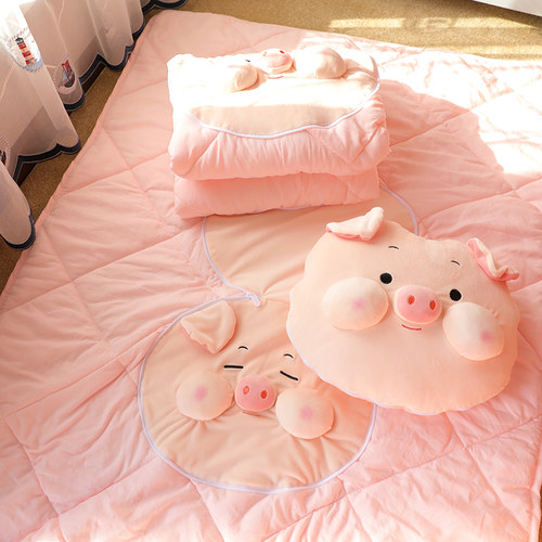 小猪抱枕被子两用午休靠枕办公室午睡枕头K空调毯子二合一车载加
