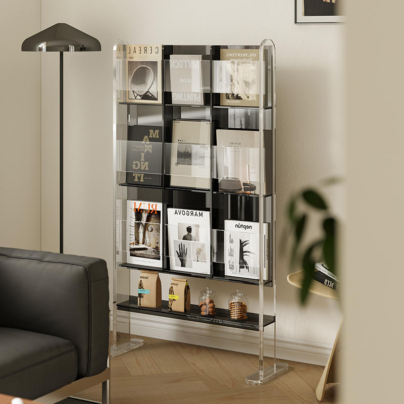 亚克力落地阅读书架客厅置物架y简易展示架报刊收纳轻奢杂志架cd