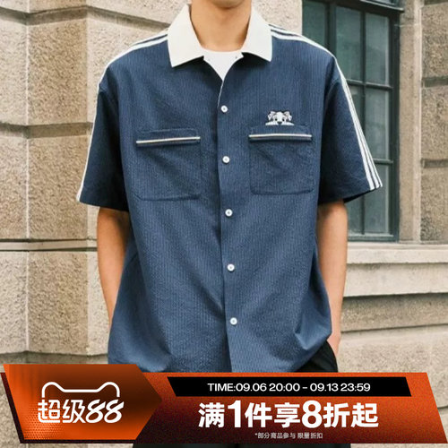 滔搏adidas阿迪达斯三叶草男子运动休闲翻领宽松短袖衬衫KG6689