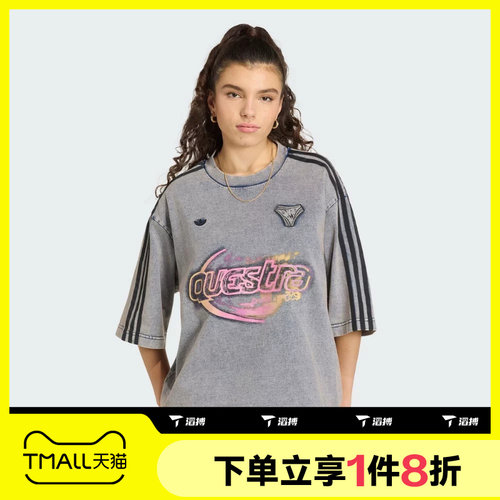 滔搏adidas阿迪达斯三叶草女子DENIM运动上衣休闲短袖T恤KZ5012