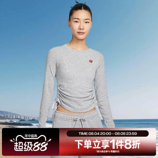 滔搏NIKE耐克女子针织长袖圆领抽绳收腰短款运动T恤HV8728-063