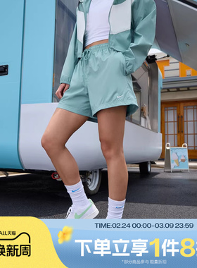 滔搏NIKE耐克女子刺绣小勾宽松运动休闲五分裤FV7558-017