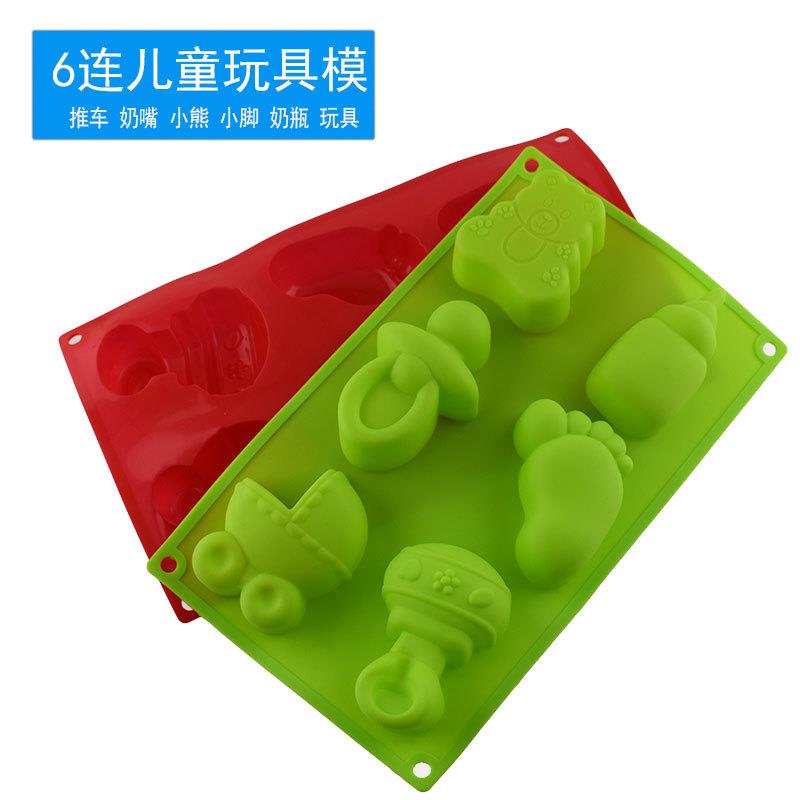 6连趣味卡通造型硅胶饭团儿童寿司米饭糕点蛋糕烘焙捏捏乐模具
