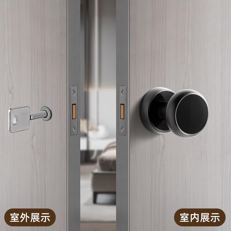 灰色隐形门锁室内房间单面木门锁卧室暗门房门锁隐藏球形门把手