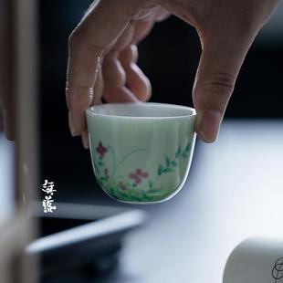 薄胎主人杯家用茶杯白瓷 无落景德镇釉下彩粉彩手绘明媚单茶杯日式