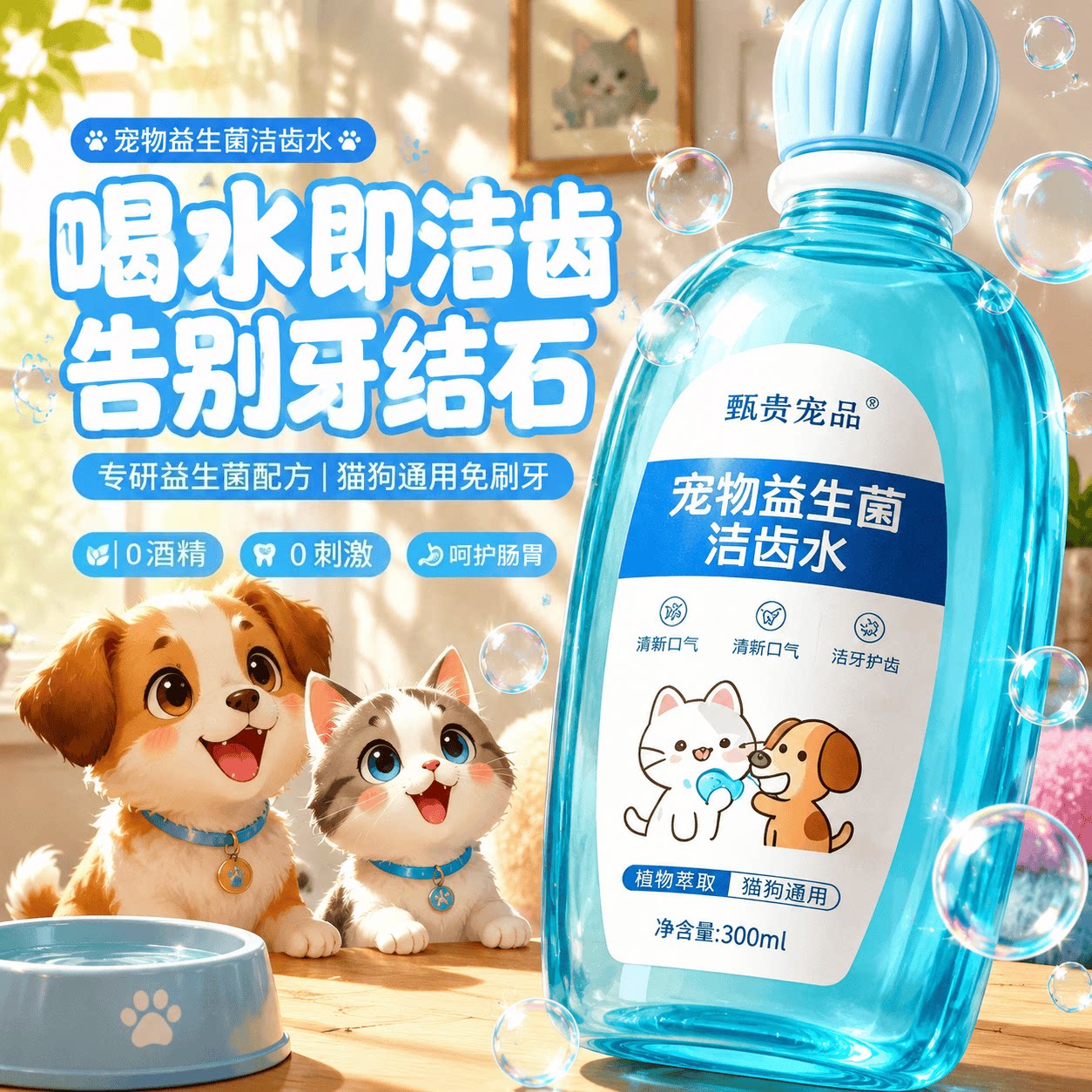 宠物益生菌洁齿水狗狗猫咪可食用去除口臭软化牙结石宠物口腔清洁