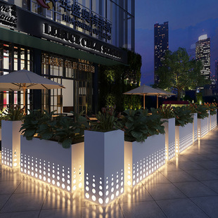 户外铁艺花箱发光不锈钢围栏外摆花槽长方形售楼部可组合隔断花箱