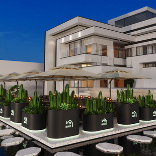 户外铁艺花箱庭院发光花坛盆广场商业街道花坛围栏隔断不锈钢花槽