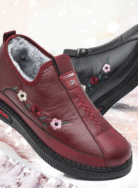 冬季加绒防滑老北京布鞋女老人鞋保暖加厚雪地靴中老年平底妈妈鞋