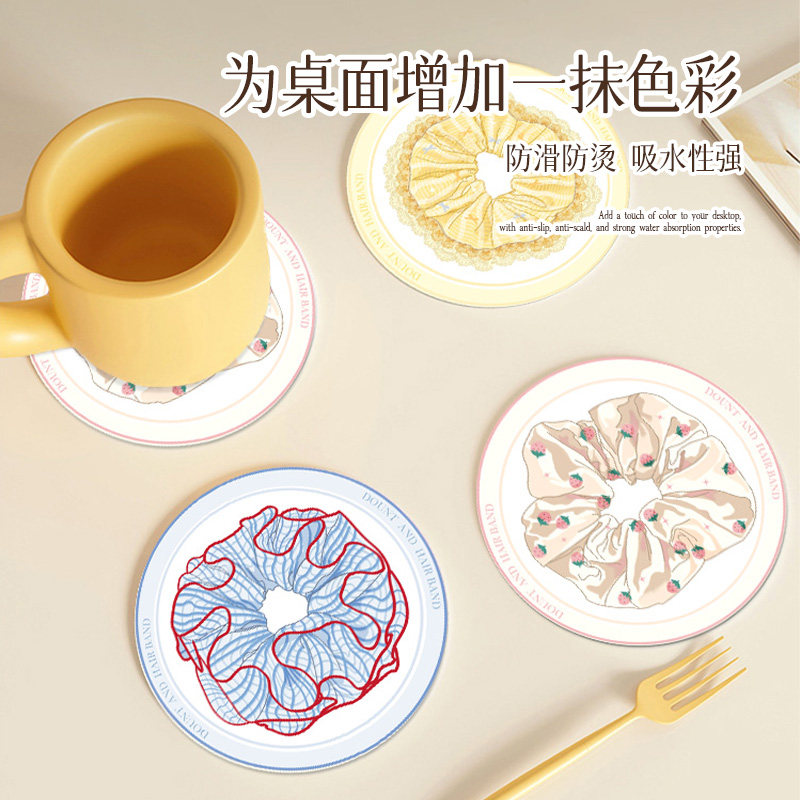 ins韩国风圆形彩色皮革杯垫隔热垫吸水垫防滑垫网红同款简约杯垫