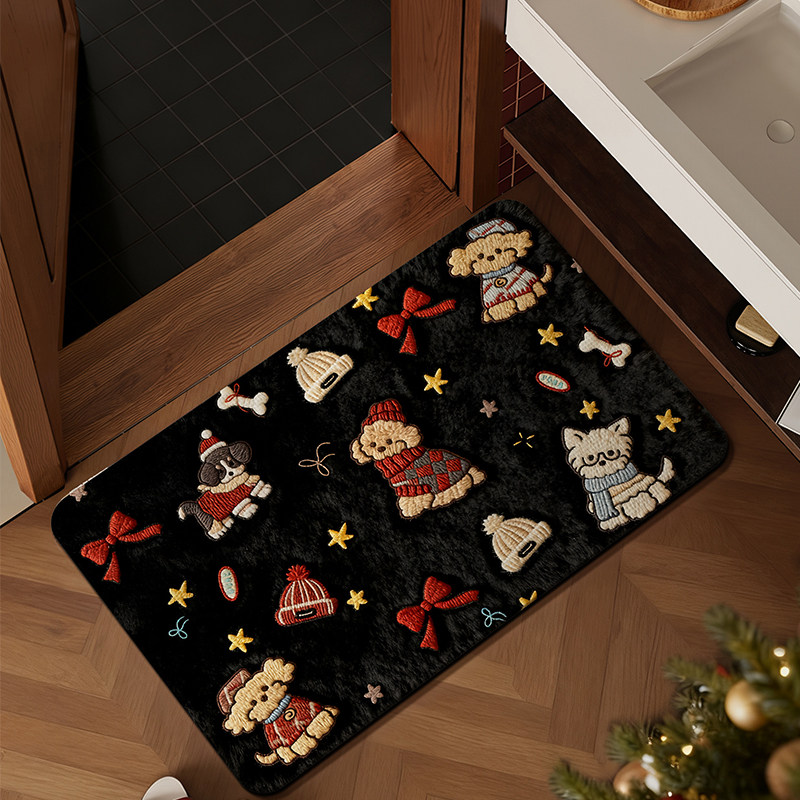 仿亚麻圣诞氛围浴室防滑地垫卫生间门口吸水速干地毯厕所脚垫进门,居家布艺,家用脚垫,淘宝优惠券,粉丝福利购,淘宝优惠卷