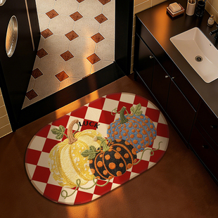 针织南瓜仿亚麻浴室地垫吸水速干卫生间门口防滑脚垫厕所家用地毯