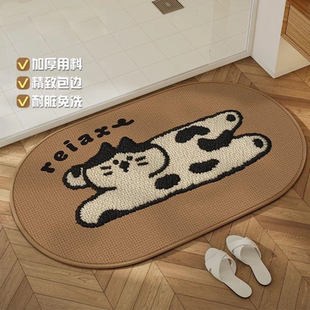 卡通猫咪仿亚麻编织浴室地垫吸水速干垫卫生间防滑脚垫子耐脏地毯