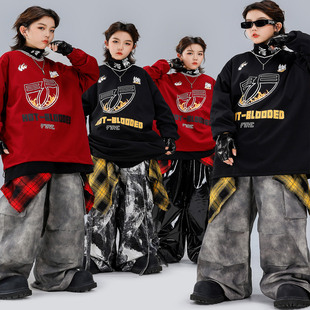 街舞儿童潮服嘻哈炸街童装男童黑红火燃套装hiphop女童酷帅演出服