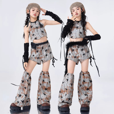 爵士舞服装儿童女童工字背心jazz穿搭少儿女团走秀舞蹈表演服套装