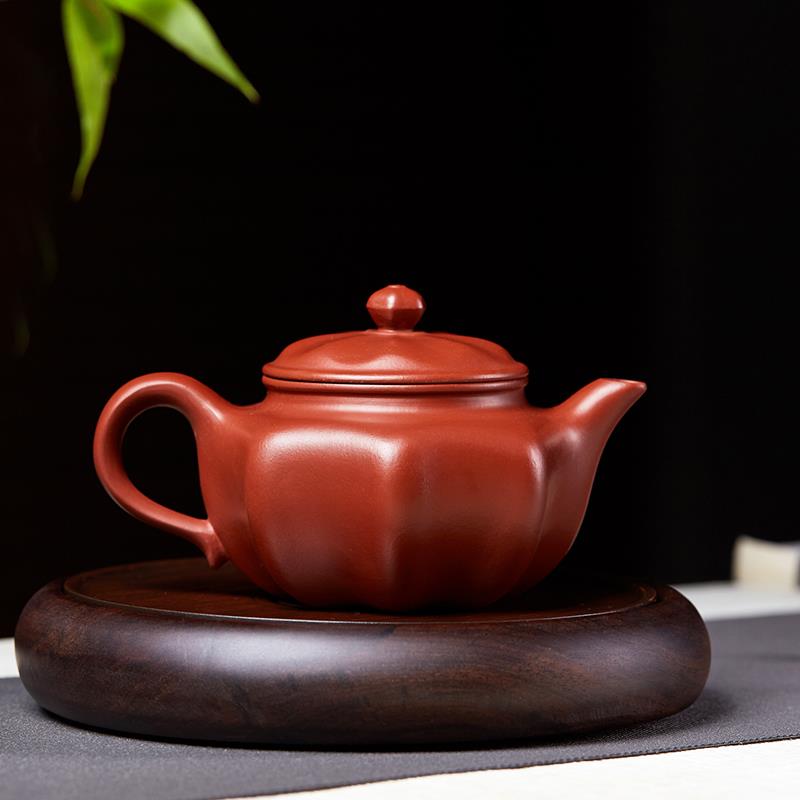 宜兴纯全手工八瓣菱花筋纹紫砂壶茶壶