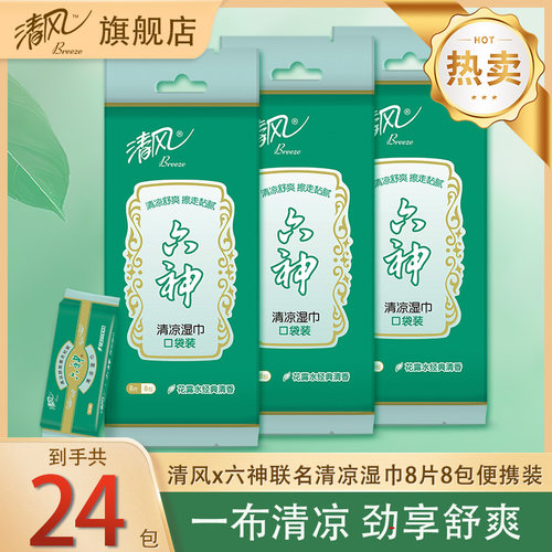 清风六神联名湿巾24包便携装