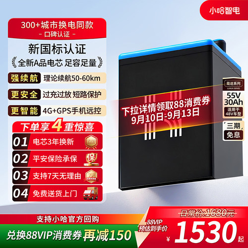 小哈48V30Ah磷酸铁锂电池新国标