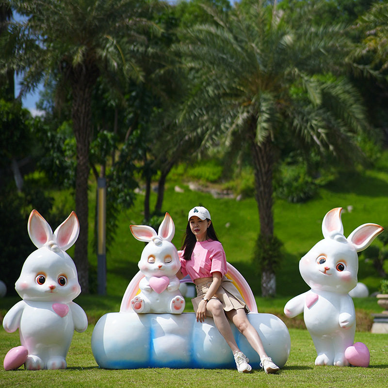 卡通兔子摆件可爱仿真雕塑幼儿园座椅花公园草坪摆件网红打卡景点,家居饰品,户外/庭院摆件,淘宝优惠券,粉丝福利购,淘宝优惠卷