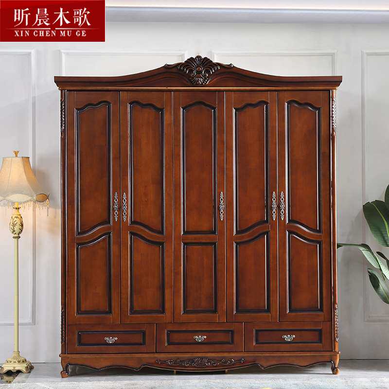 欧式实木衣柜深色卧室家用 美式主卧雕花 对开门大衣橱推拉门