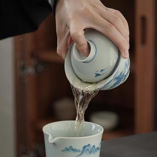 复古陶瓷功夫泡茶碗带盖不 手绘青盖碗单个TM657453家花用日烫茶式