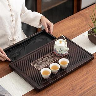 竹小型盘沥水盘排茶水家用干泡桃色现代轻奢胡竹制茶254台会客托
