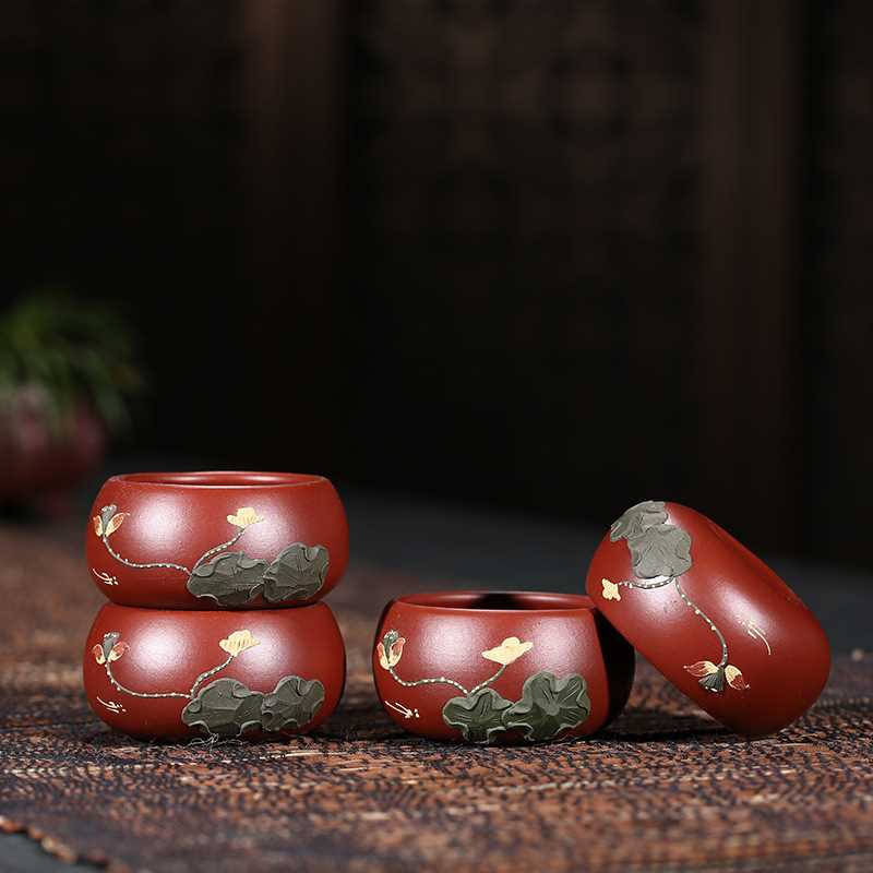 宜兴紫砂壶 荷塘月色套壶套装 青蛙壶莲子堆花泥绘 手工制作