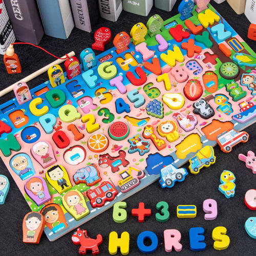 儿童益智对数板字母人物动物交通早教认知配对板木制玩具源头厂家